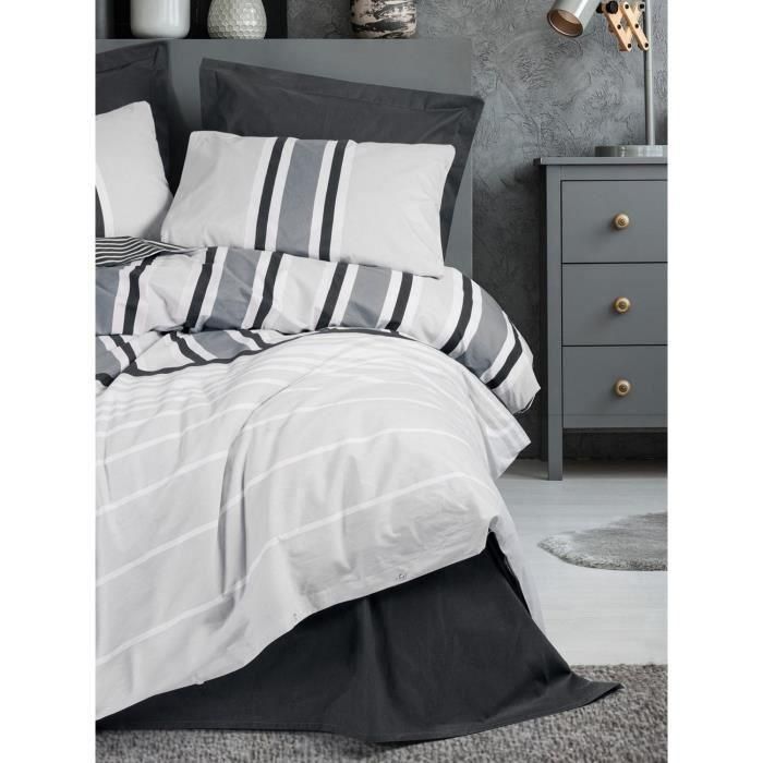 Juego de cama - 1 funda nórdica 220x240 cm + 2 fundas de almohada 60x60 cm - 100% algodón - Antracita 2 Juego de cama - 1 funda nórdica 220x240 cm + 2 fundas de almohada 60x60 cm - 100% algodón - Antracita 2