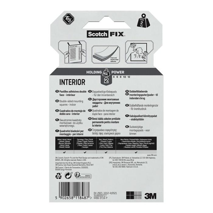 Cuadrados adhesivos doble cara, para interiores, 25mmx25mm, 16 unidades, máx 2 kg 1