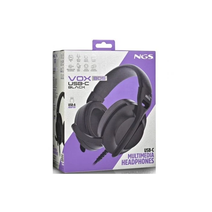 NGS Auriculares VOX805 USB-C con Micrófono Negros, Conexión USB-C y Adaptador USB-A, VOX805USBCBLACK 4