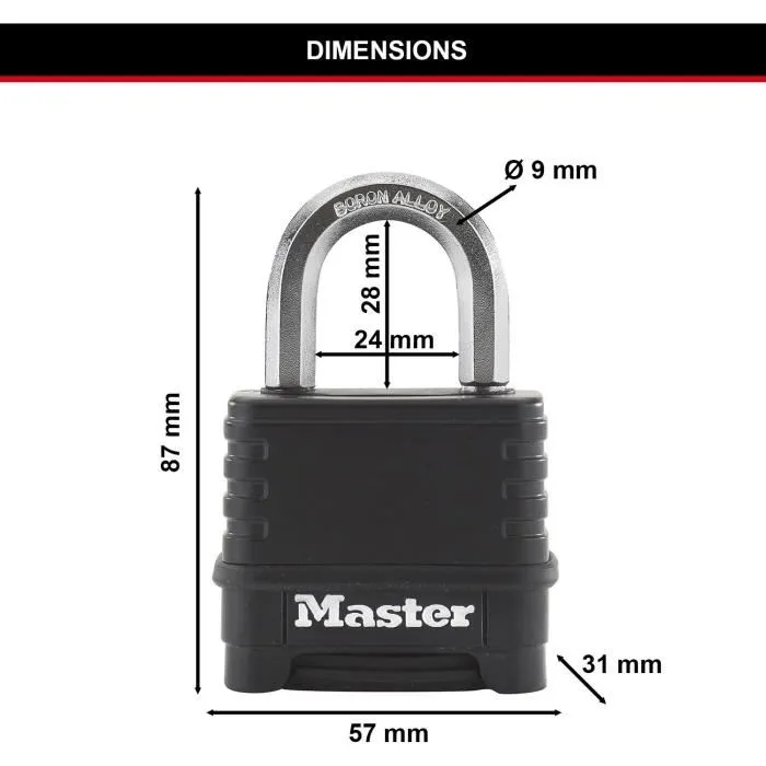 Master Lock M178EURD Candado de Alta Seguridad con Combinación, Cuerpo de Acero y Arco de Aleación de Boro, Diseñado para Uso en Exteriores, Resistencia al Corte 4