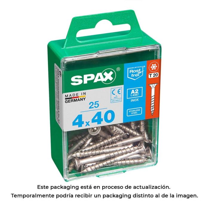 Spax 4197000400402 Tornillo Madera Cabeza Plana Inox A2 T-STAR plus T20 4CUT Rosca Parcial 4,0x40mm Caja 25 Unidades 0 Spax 4197000400402 Tornillo Madera Cabeza Plana Inox A2 T-STAR plus T20 4CUT Rosca Parcial 4,0x40mm Caja 25 Unidades 0