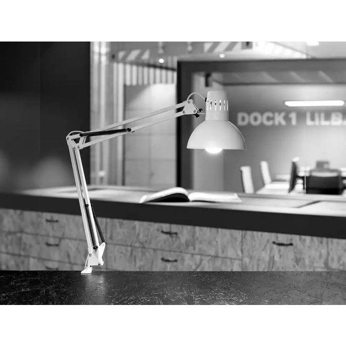 Maul Lámpara de Escritorio Metal 57W Doble Brazo Cabezal Orientable Pinza Color Blanco 5