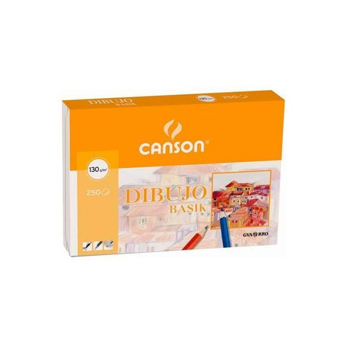 Canson Papel Guarro Basik A3 Liso 130 gr -250 Hojas- Papel de Dibujo Blanco Natural, Encolado, Para Lápiz y Ceras