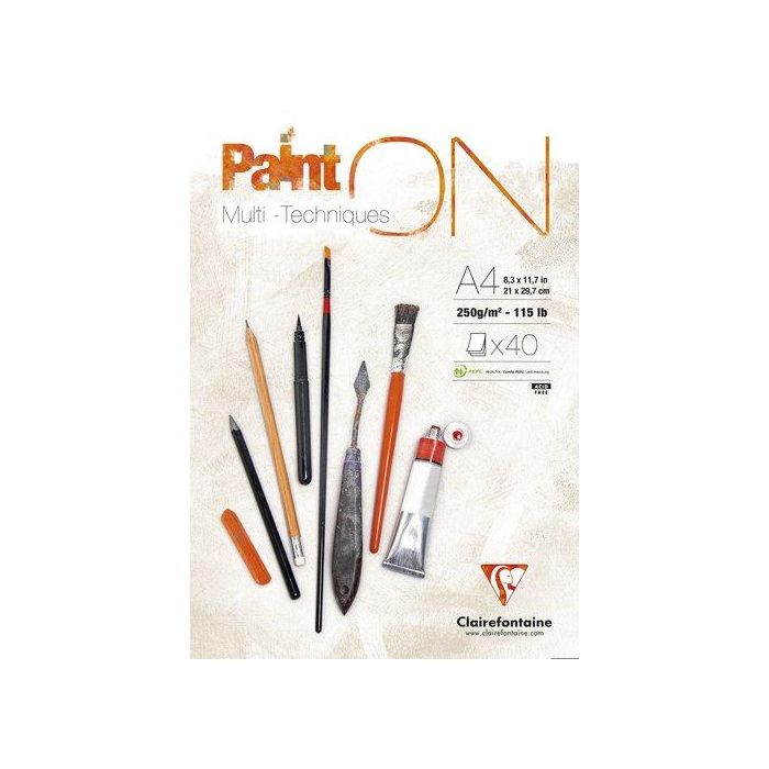 Bloc De Dibujo Clairefontaine Paint On Multitecnicas Encolado A4 250G 40H (Set de 4)