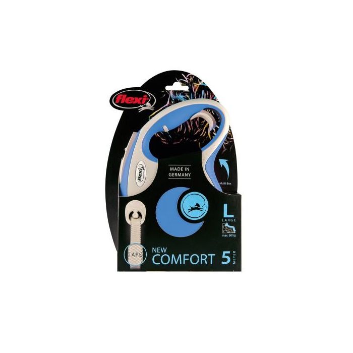 Flexi Correa Retráctil New Comfort L Cinta 5M Azul Bicolor para Perros, Paseos Cómodos y Seguros con Freno Mejorado 1 Flexi Correa Retráctil New Comfort L Cinta 5M Azul Bicolor para Perros, Paseos Cómodos y Seguros con Freno Mejorado 1