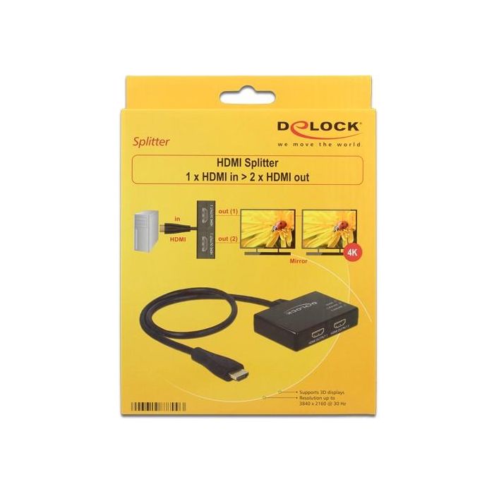 DeLOCK 87700 HDMI Splitter 1 Entrada a 2 Salidas, 4K 3840x2160, Negro, Cable 0.6 m 2 DeLOCK 87700 HDMI Splitter 1 Entrada a 2 Salidas, 4K 3840x2160, Negro, Cable 0.6 m 2