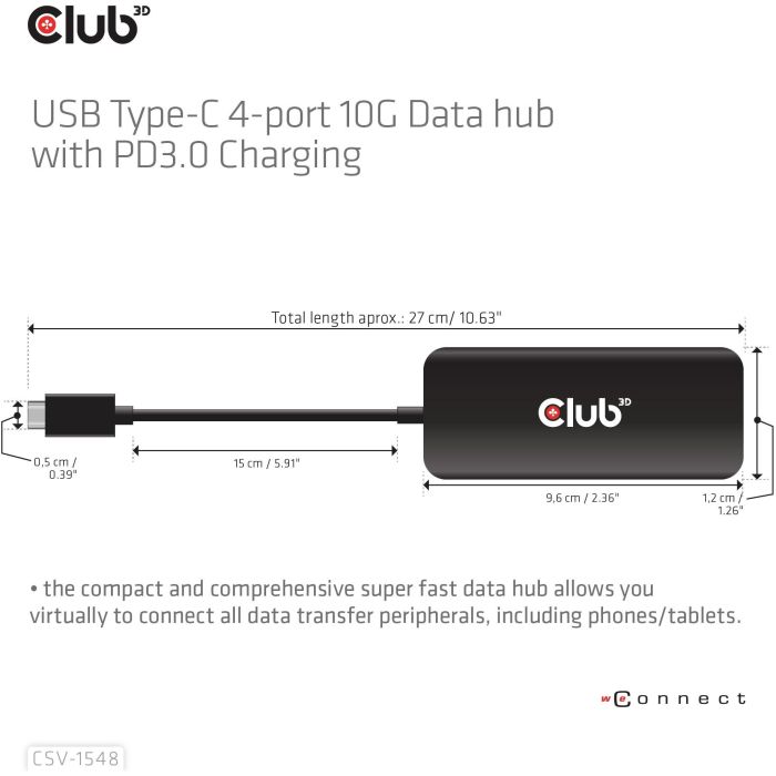 Club3D Hub USB-C a 4x USB-C 10Gbps con Carga Rápida Power Delivery 100W 3 Club3D Hub USB-C a 4x USB-C 10Gbps con Carga Rápida Power Delivery 100W 3