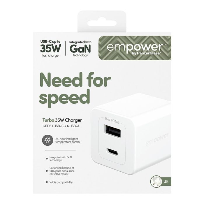 PanzerGlass empower™ Turbo 35W Cargador Rápido con USB-C y USB-A, Enchufe UK, Blanco Plata 2 PanzerGlass empower™ Turbo 35W Cargador Rápido con USB-C y USB-A, Enchufe UK, Blanco Plata 2