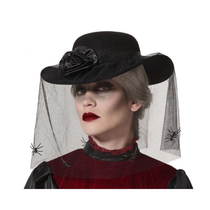 Sombrero Velo Negro Halloween Mujer Adulto