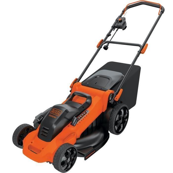 BLACK & DECKER Cortacésped eléctrico 48 cm 2000W, función mulching, 7 alturas de corte 30-100mm y recogedor 50L