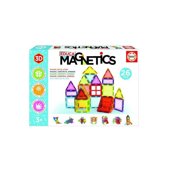 Educa Borrás Juego Magnetics 26 PCS - Juego de Construcción Magnético con 26 Piezas Translúcidas de Colores - Ref. 20022