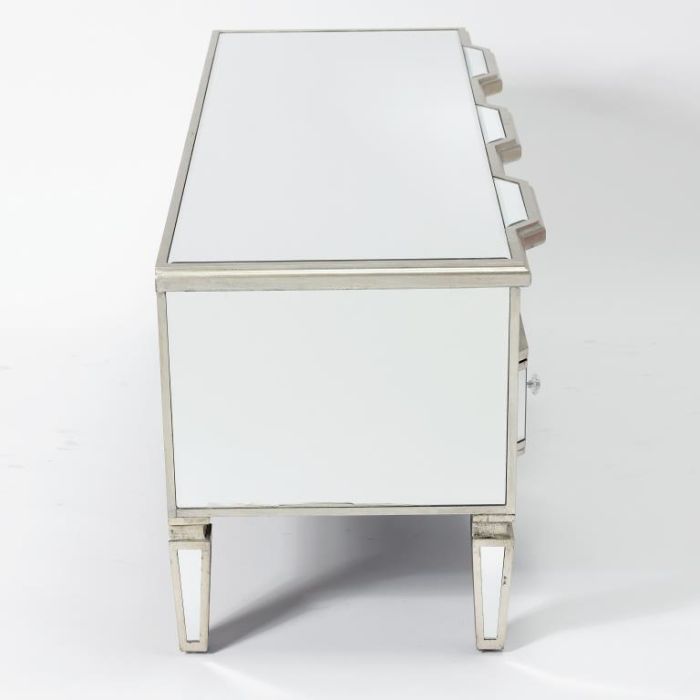 DKD Home Decor Mueble TV Glam Espejo Plateado 112 x 45 x 50 cm con 3 Cajones 2