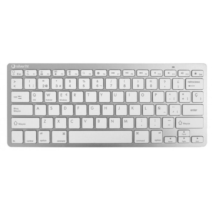 Teclado Silver HT Teclado Inalámbrico Colors Edition - Blanco Qwerty Español Plateado