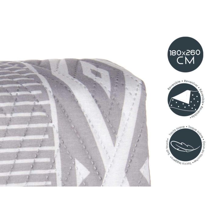 Colcha Reversible Giftdecor 180x260 cm - Blanco/Gris, 100% Poliéster (6 Unidades) 3 Colcha Reversible Giftdecor 180x260 cm - Blanco/Gris, 100% Poliéster (6 Unidades) 3