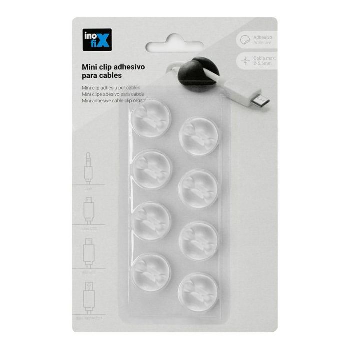 Inofix 7100-0 Mini Clip Adhesivo para Cables Transparente, Fijación de Cables hasta Ø 5,5 mm, Interior y Exterior 1