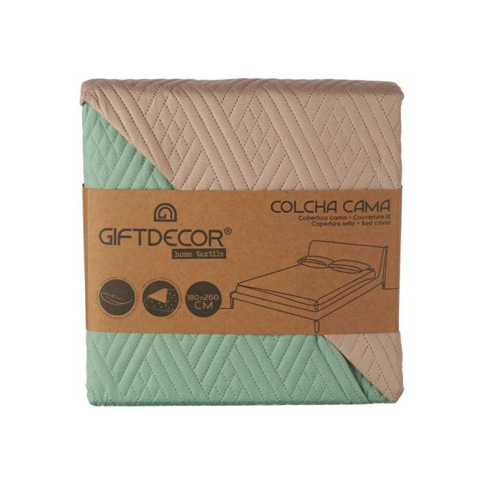 Colcha Reversible Giftdecor 240x260 cm - Natural/Verde, 100% Poliéster (6 Unidades) 2