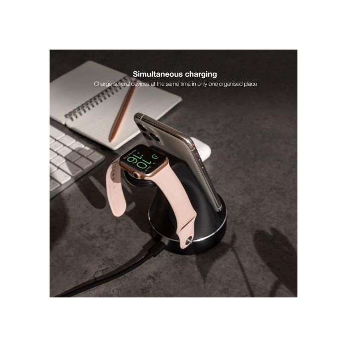 Tooq TQCD02W Base de Carga Inalámbrica para Apple Watch, iPhone y Smartphone Qi, Negro