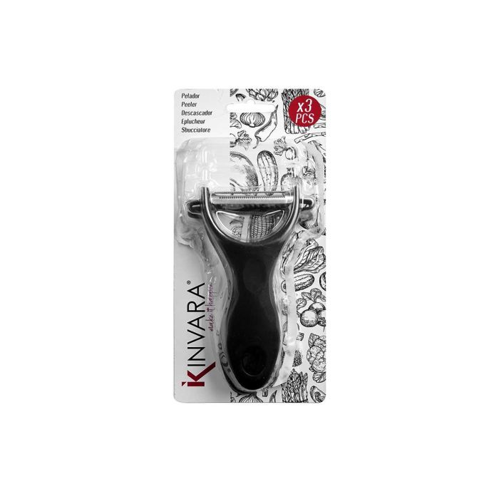 Set 3 Peladores Negros Cocina Kinvara - Metal y Plástico, 10.2x20x3.5 cm (12 Unidades) 1