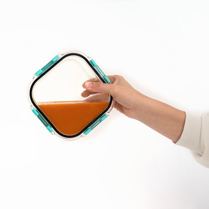 Quid Recipiente Hermético Vidrio Purity 16x16x6,9 cm - 80 cL | Apto Microondas Congelador 2