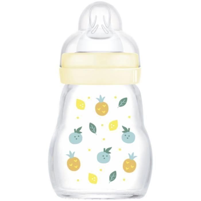 MAM Flow Teat 1 Biberón de Vidrio Premium 170 ml, 0-6 Meses, Resistente al Calor, Tetina Ultra Suave y Cuello Ancho, Blanco