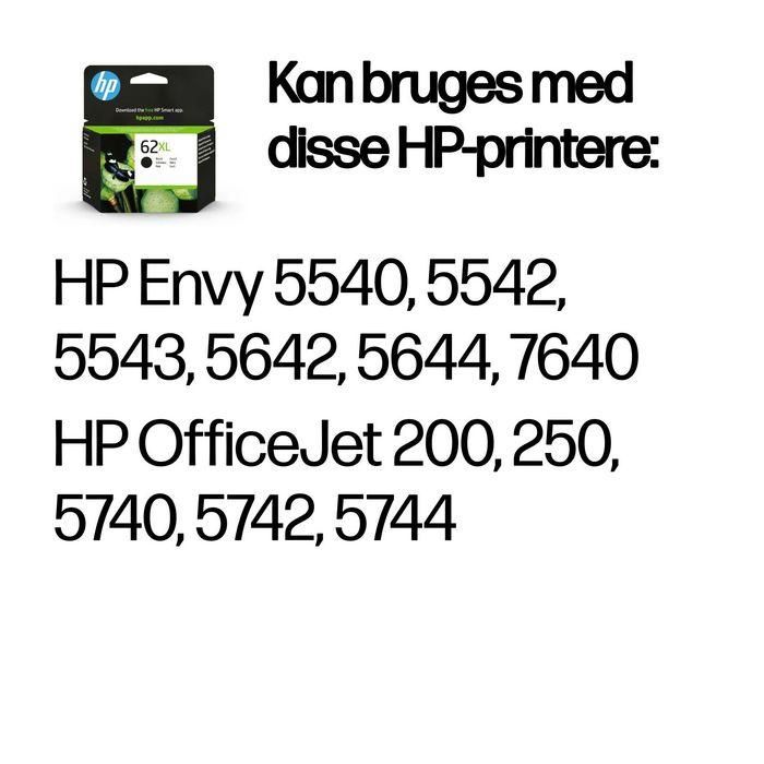 HP Cartucho Tinta 62XL C2P05Ae Negro Alto Rendimiento Original para Envy 5540, 5542, 5544, 5640, 5642, 5644, 5646, 5660, 7640, Officejet 5740, 5742, 8040