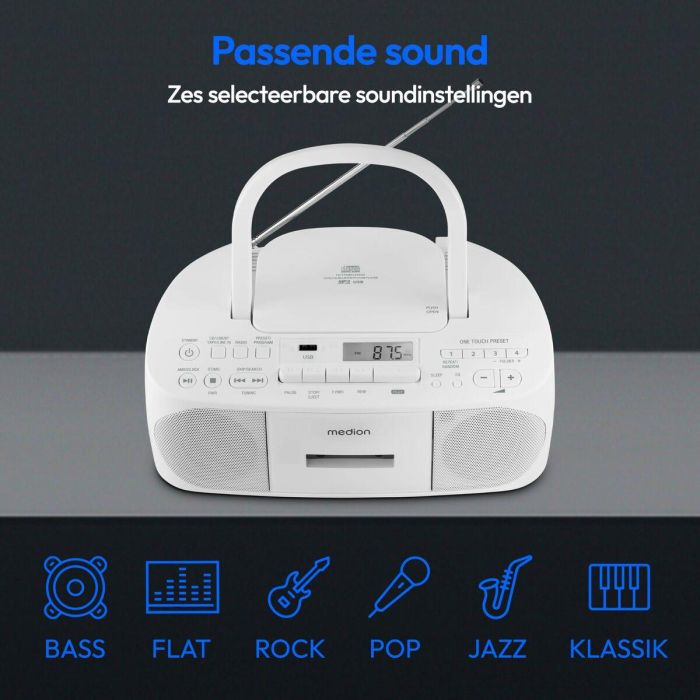 Medion MED4061275066371 Radio CD K7 FM con 2x3W RMS en Blanco 8 Medion MED4061275066371 Radio CD K7 FM con 2x3W RMS en Blanco 8