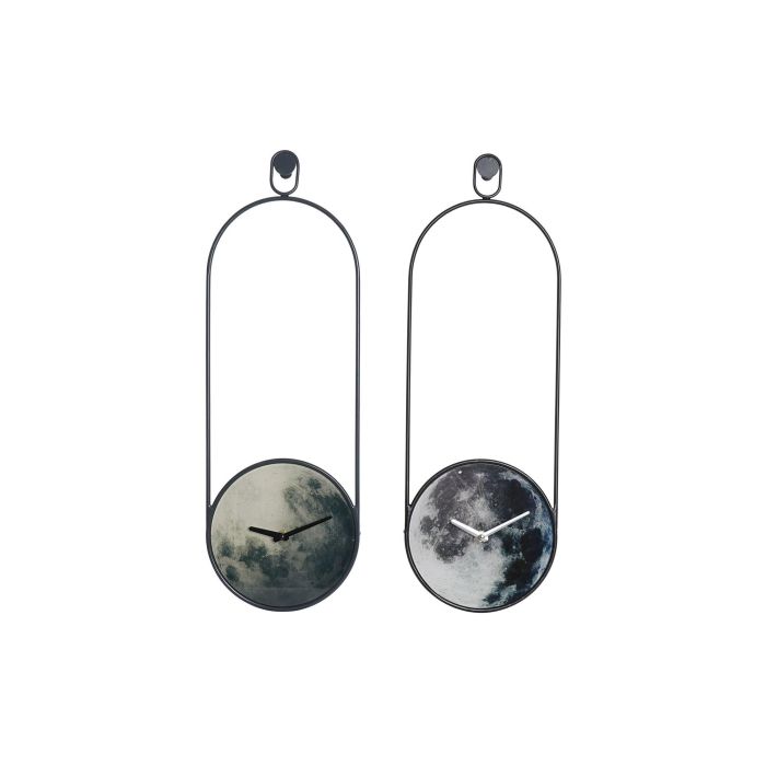 DKD Home Decor Reloj de Pared Decorativo Moderno Gris con Diseño de Planeta 60x20x4.5 cm de Hierro y Cristal - Pack 2 Unidades