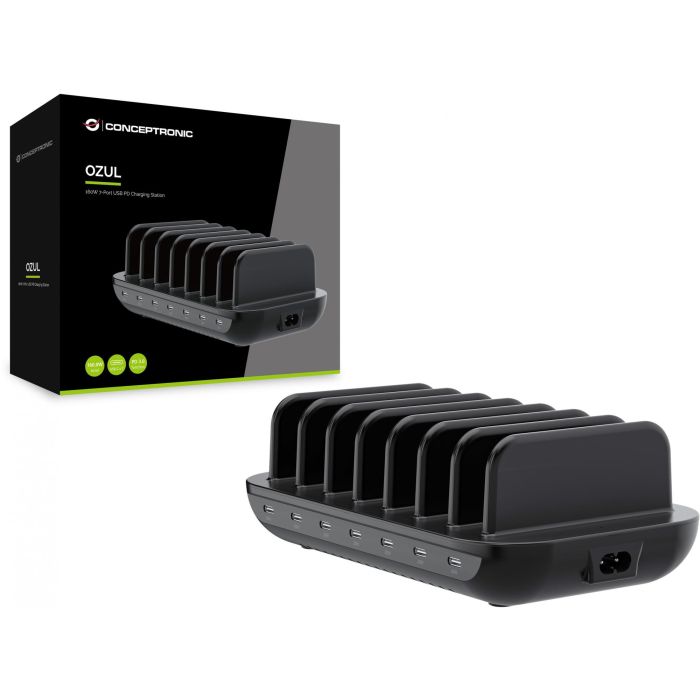 Conceptronic OZUL07B Estación de Carga USB-C 160W con 7 Puertos Power Delivery 3.0 para Portátiles Smartphones y Tablets 1