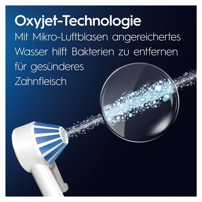 Oral-B Oxyjet JAS23 Munddusche con Bluetooth, Sensor de Presión Inteligente, Temporizador y Cargador - Blanco
