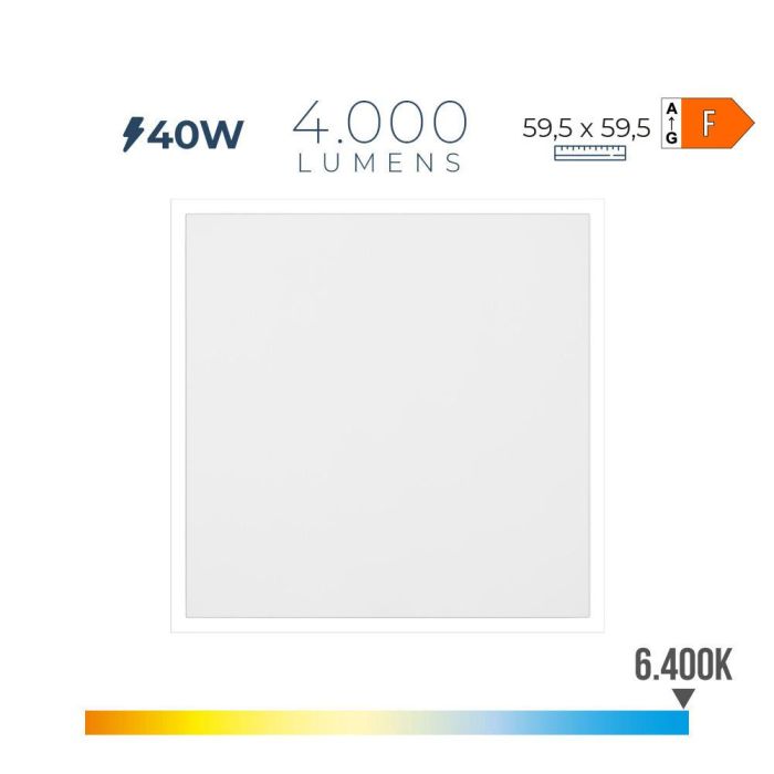 Edm Panel LED 40W 6400K Luz Fría 4300 lm 59,5x59,5x2,9 cm con Alimentador Philips y Marco Acero Blanco