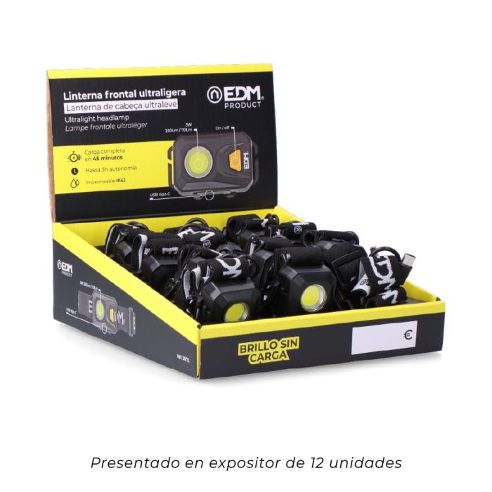 Edm Linterna frontal ultraligera 250lm, 3 modos de luz, hasta 3h de autonomía 4 Edm Linterna frontal ultraligera 250lm, 3 modos de luz, hasta 3h de autonomía 4