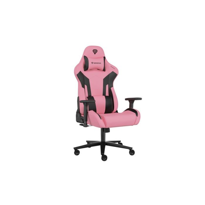 GENESIS Silla Gaming PC Nitro 720, Negra y Rosa, Ajustable, Respaldo y Reposabrazos 3D, Cojines Lumbar y Cervical, Tejido Transpirable, Soporta 150kg 2