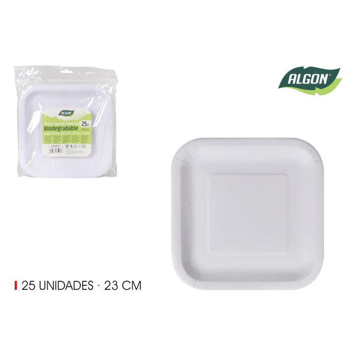 Set de 25 platos cuadrados de cartón natural 23 cm Algon (24 Cajas) Set de 25 platos cuadrados de cartón natural 23 cm Algon (24 Cajas)