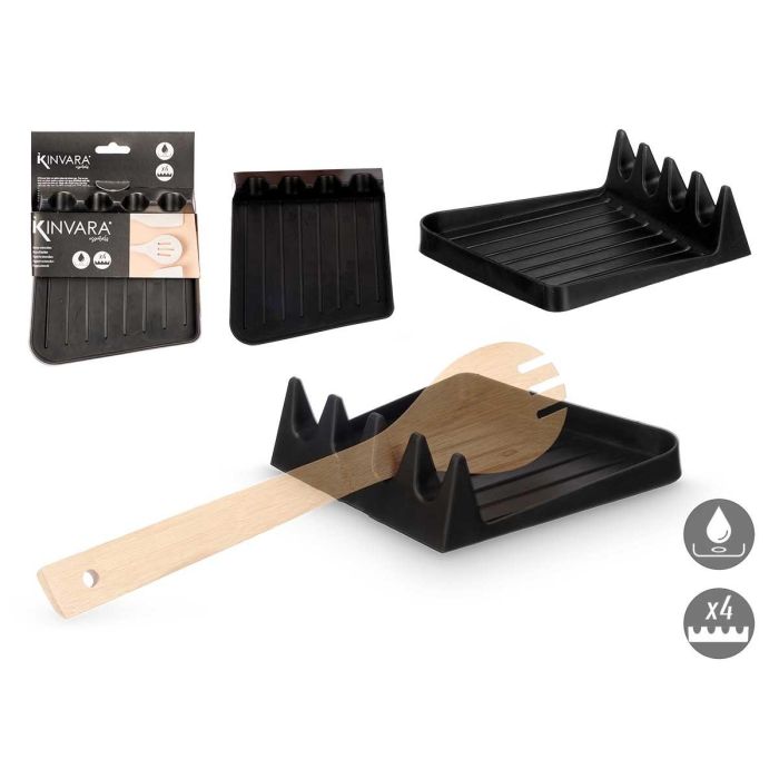 Apoya Utensilios Negro Kinvara 14x4.2x15 cm, plástico TPR (24 Unidades) Apoya Utensilios Negro Kinvara 14x4.2x15 cm, plástico TPR (24 Unidades)
