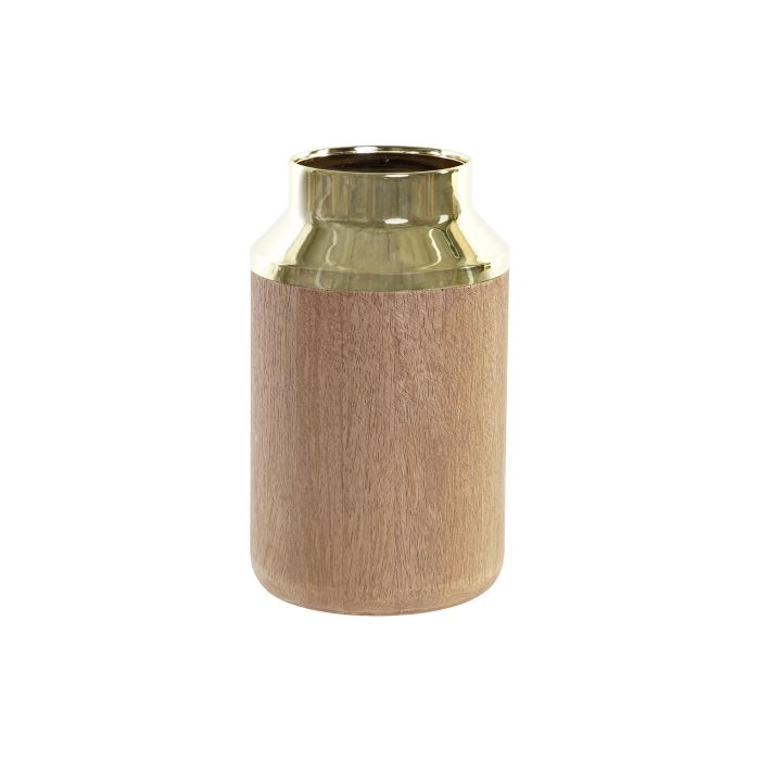 DKD Home Decor Jarrón Glam de Acacia Marrón Dorado 15.5x15.5x25.5 cm (2 Unidades)