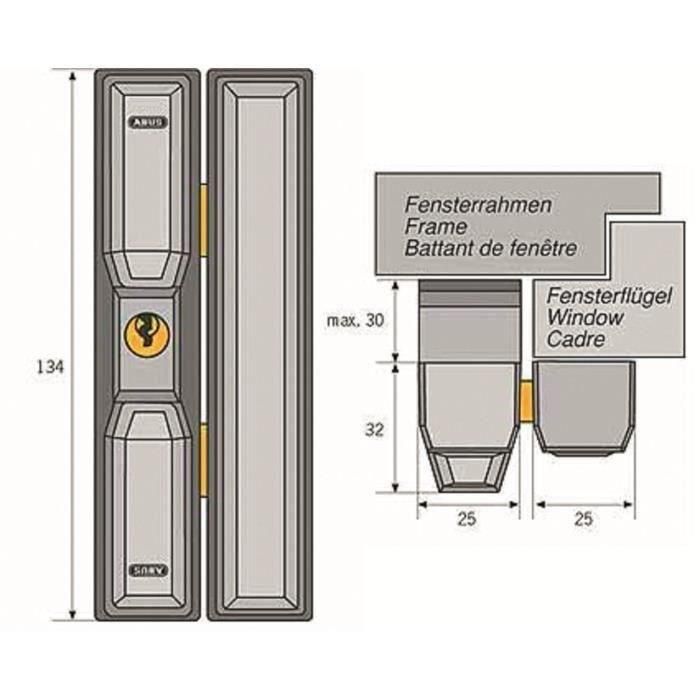 Cerradura - ABUS - FTS3002 S KA AL0125 - Seguridad para ventanas de aluminio, madera, plástico - Requiere llave solo para apertura 2