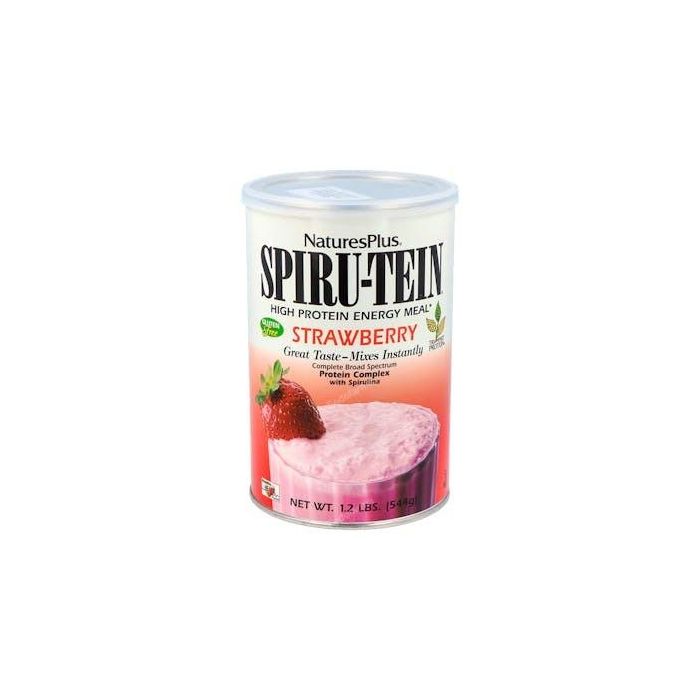 NATURES PLUS Spiru-Tein Fresa 544g - Batido de Proteínas Vegetales con Espirulina, Vitaminas y Minerales para Deportistas y Dietas
