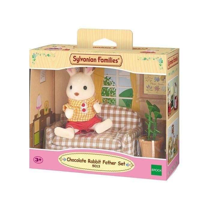 Sylvanian Families 5013 Papa Rabbit Chocolate y Salón: Figura de Conejo con Sofá, Planta, Pintura y Accesorios Decorativos, Edad +4 años 2