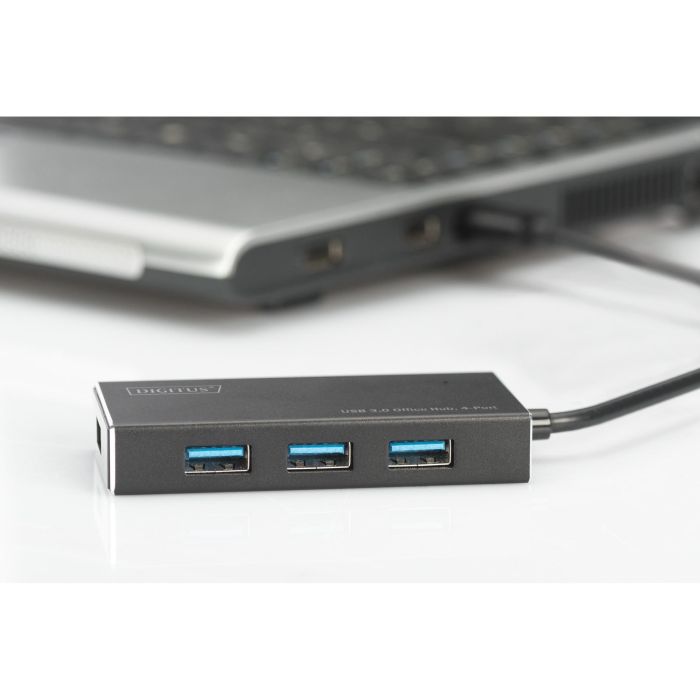 Digitus Hub USB 3.0 de 4 Puertos, USB 3.2 Gen 1 Tipo-A, 5000 Mbit/s, Negro, Aluminio, 1.2m 2