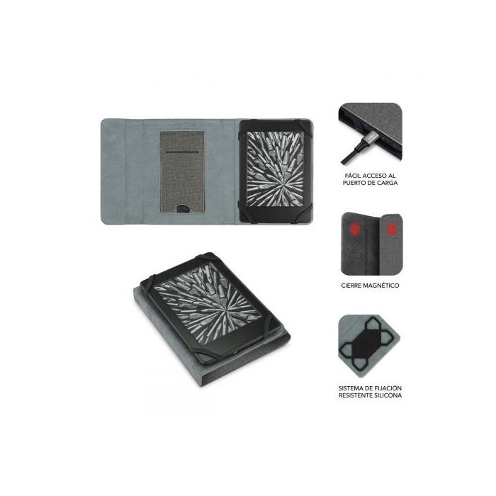 SUBBLIM Funda eBook Clever Stand 6'' Gris con Atril. Acabado Cloth PU, Repelente al Agua e Interior de Microfibra 1