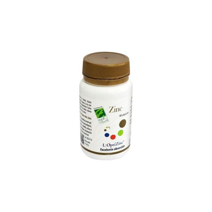 CIEN POR CIEN NATURAL Zinc aminoquelado L-OptiZinc® 20mg, alta biodisponibilidad y absorción, 90 cápsulas