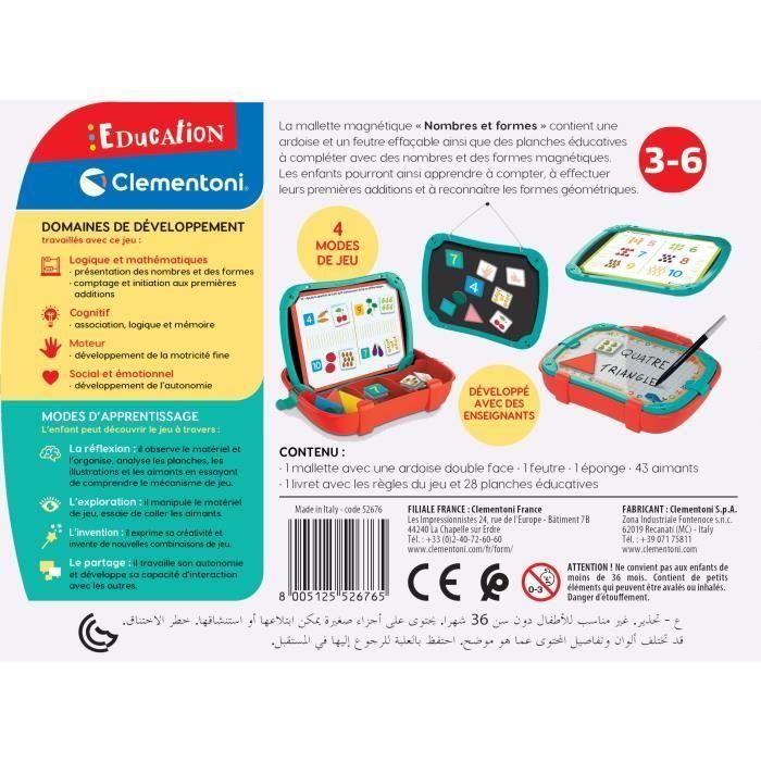Clementoni 52676 Maletín Magnético Caja de Figuras y Formas. Juego Educativo con Números e Imanes de Colores para Niños de Primaria 4