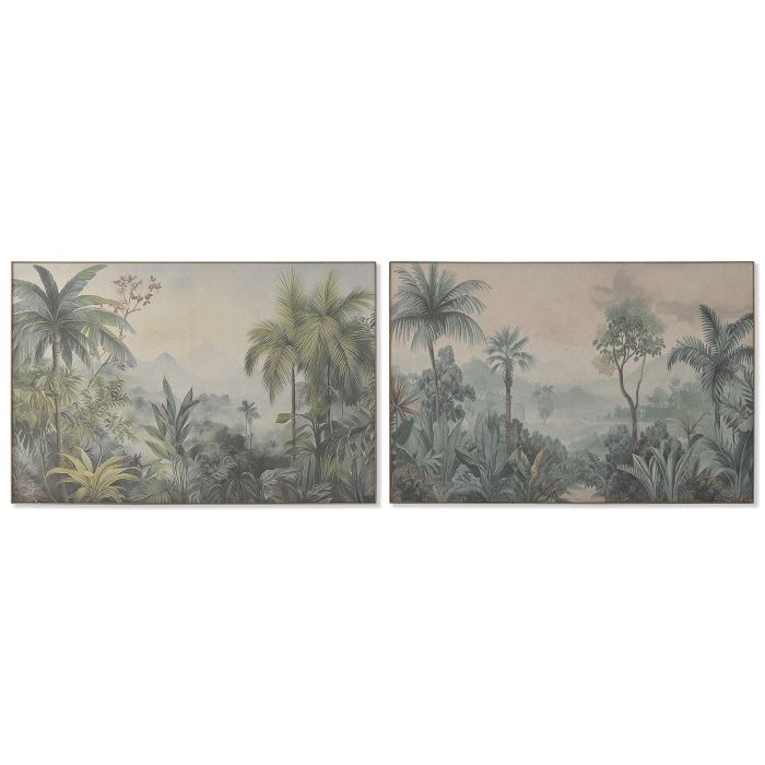 DKD Home Decor Cuadro Tropical Verde Palmeras 2 Unidades 80 x 120 cm Lino Abeto