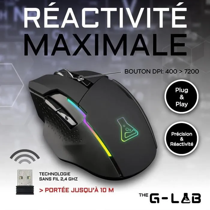 The G-Lab Ratón de Juego Inalámbrico RGB, 7200 DPI, Negro - THE3760162066852 1