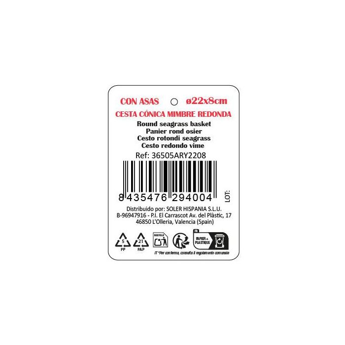 Inde Cesta Cónica Mimbre Redonda con Asa 22 cm x 8 cm (12 Unidades) 2 Inde Cesta Cónica Mimbre Redonda con Asa 22 cm x 8 cm (12 Unidades) 2