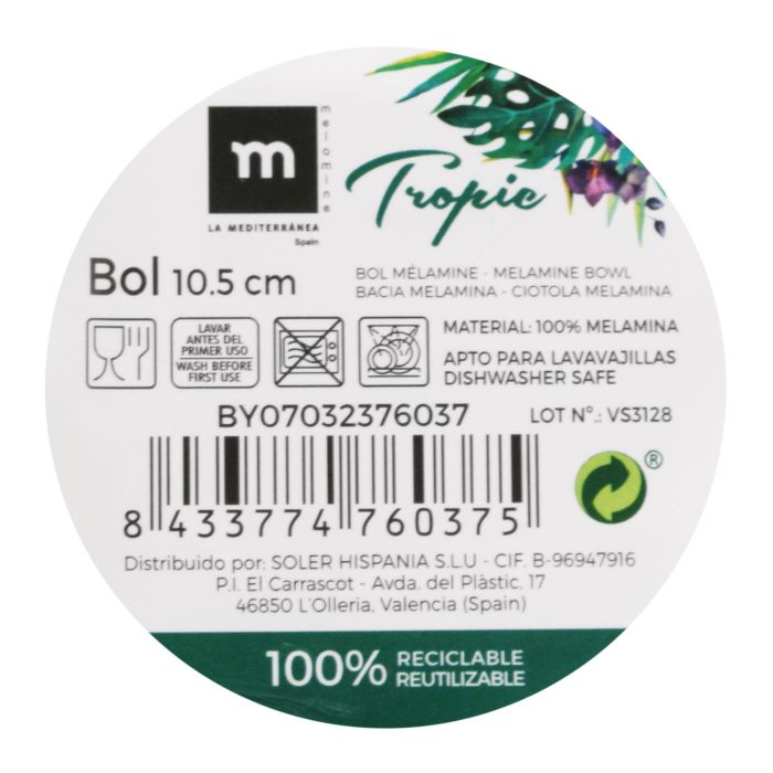Bol de melamina Tropic 10.5 cm brillo - La Mediterranea (36 Unidades) 1 Bol de melamina Tropic 10.5 cm brillo - La Mediterranea (36 Unidades) 1