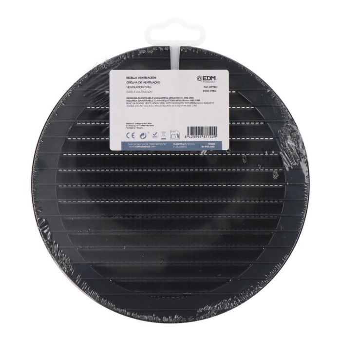 Edm Rejilla de Ventilación Redonda Empotrable con Mosquitera ø150mm ABS Gris Antracita 2