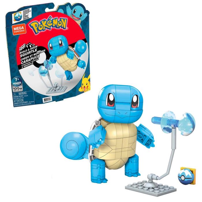 Mega Bloks Gyh00 Pokémon Squirtle Figura Construible Articulada +10cm Efectos Agua 199 Pzs Dive Ball +7 Años