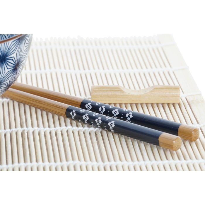 DKD Home Decor Set de 16 Piezas Sushi Oriental Gres y Bambú Azul Blanco 14.5 x 14.5 x 31 cm 3