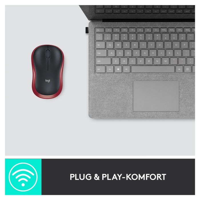 Logitech M185 Ratón Inalámbrico Óptico Rojo para Ordenadores Windows y Mac, Plug and Play, Larga Duración Pila 3